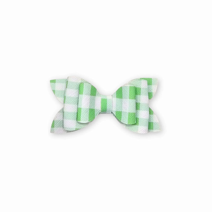 Luna | Green Plaid Faux Leather Hair Bow