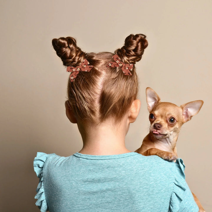 Corduroy Rose Flower Pigtail Hair Bows