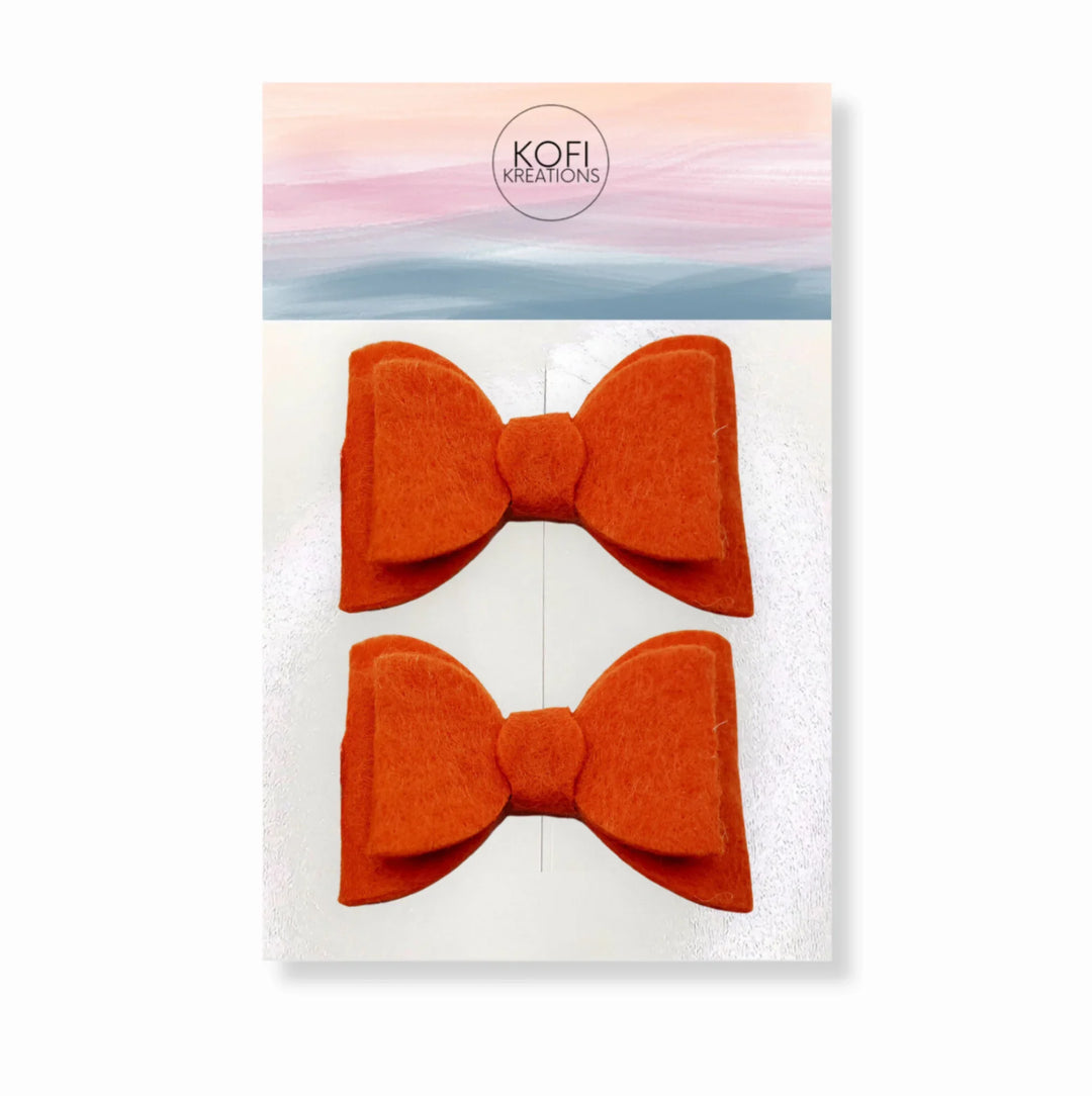 Orange Felt Piggy Hair Bows