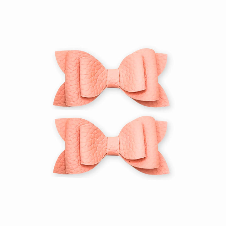 Luna | Coral Pastel Faux Leather Hair Bow