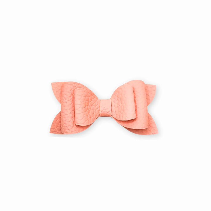 Luna | Coral Pastel Faux Leather Hair Bow