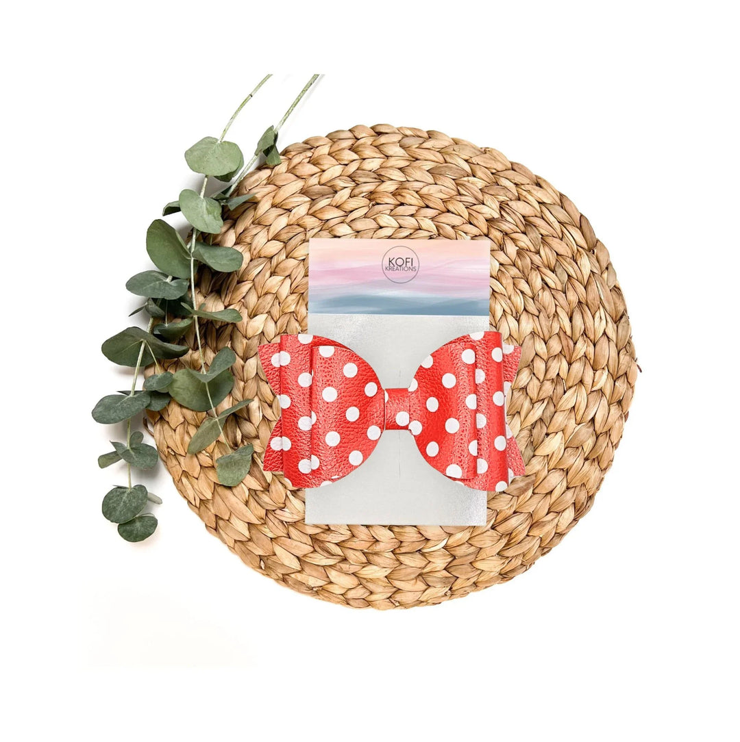 Josie | Red Polka Dot Faux Leather Hair Bow