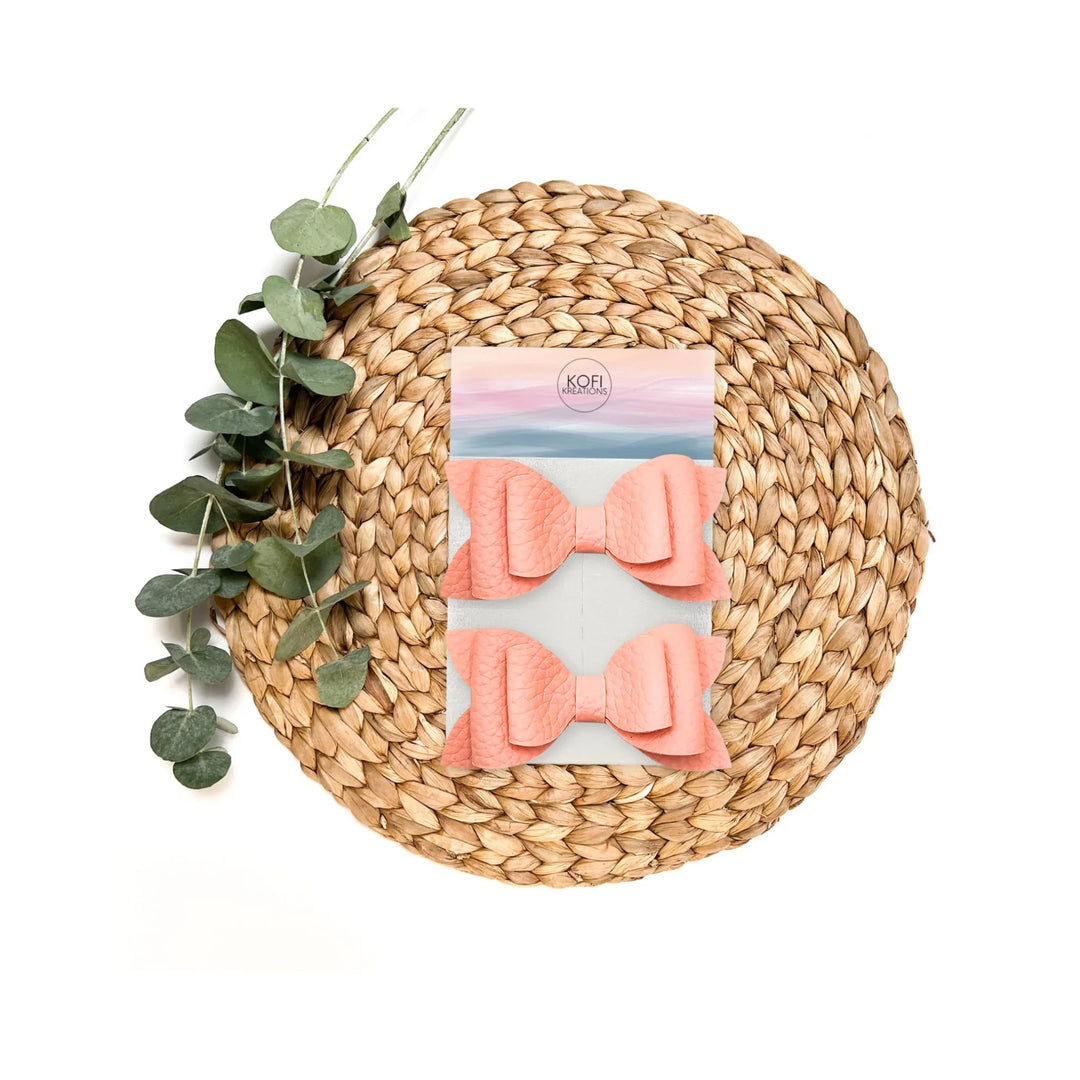 Luna | Coral Pastel Faux Leather Hair Bow