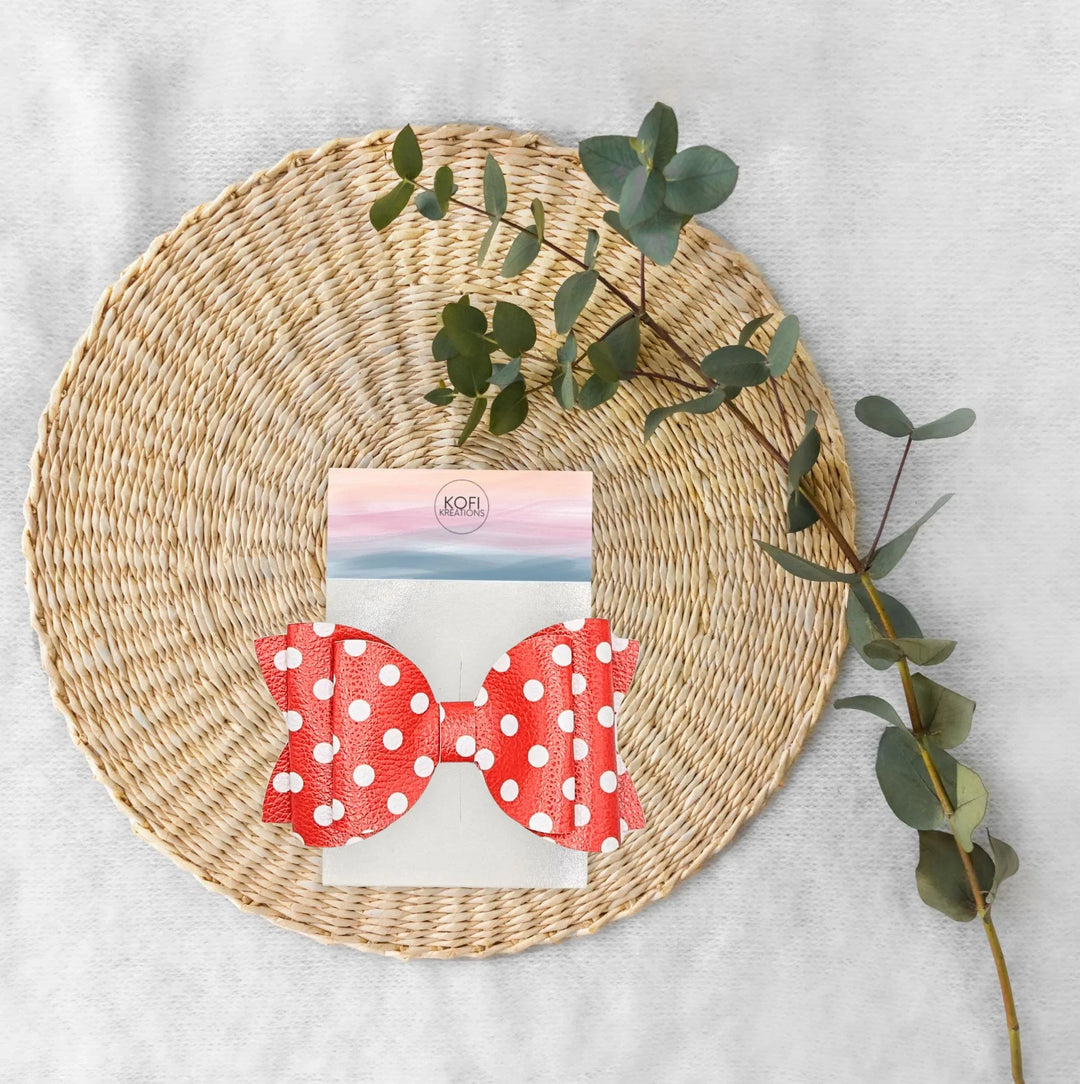 Josie | Red Polka Dot Faux Leather Hair Bow