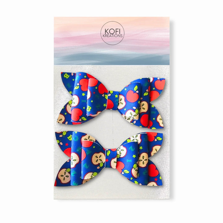 Luna | Blue Apples Faux Leather Hair Bows