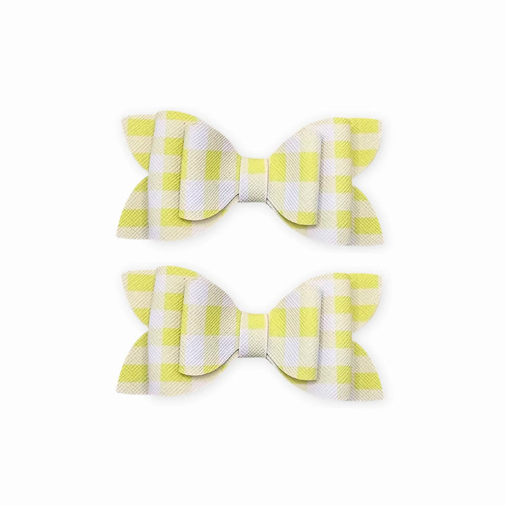 Luna | Yellow Plaid Faux Leather Hair Bow