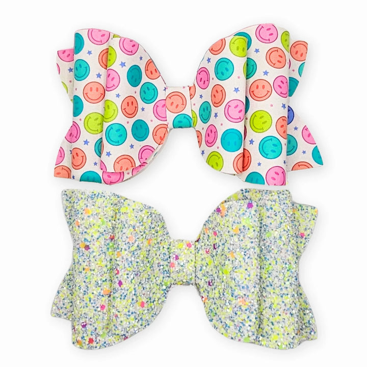 Josie | Smiley Face Faux Leather Hair Bow Set