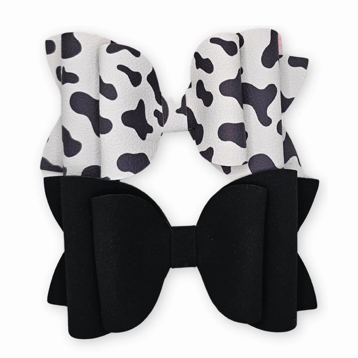 Josie | Cow Print & Black Suede Hair Bow Set