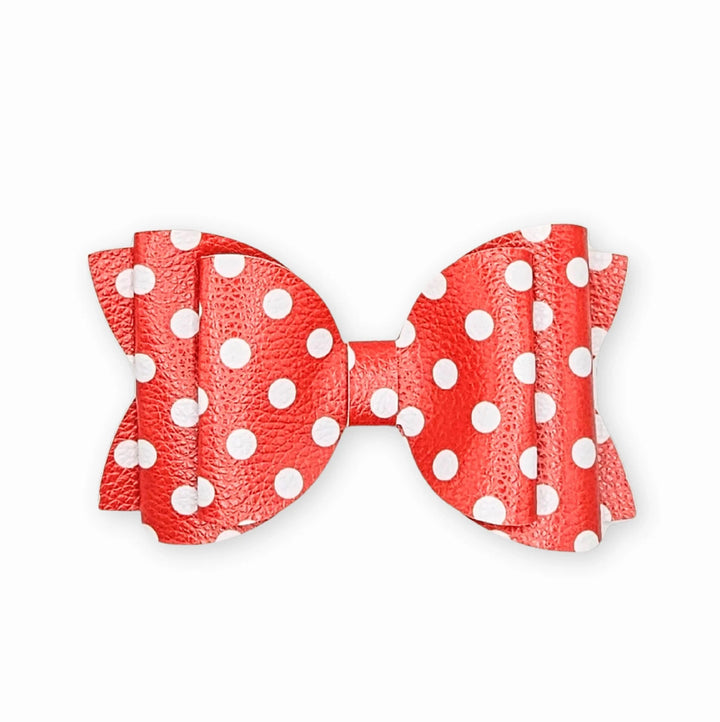 Josie | Red Polka Dot Faux Leather Hair Bow