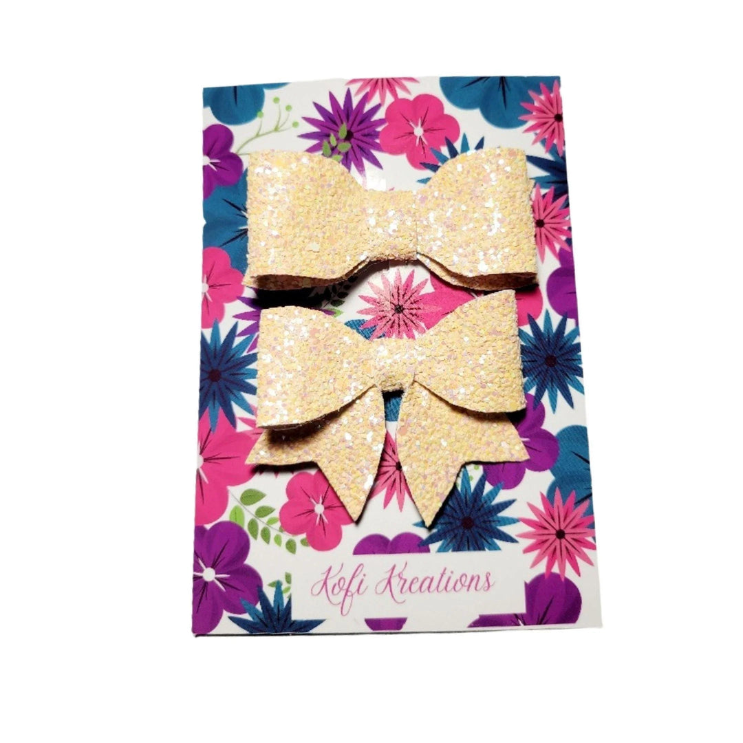 Beige Glitter Pebble Hair Bows - Kofi Kreations