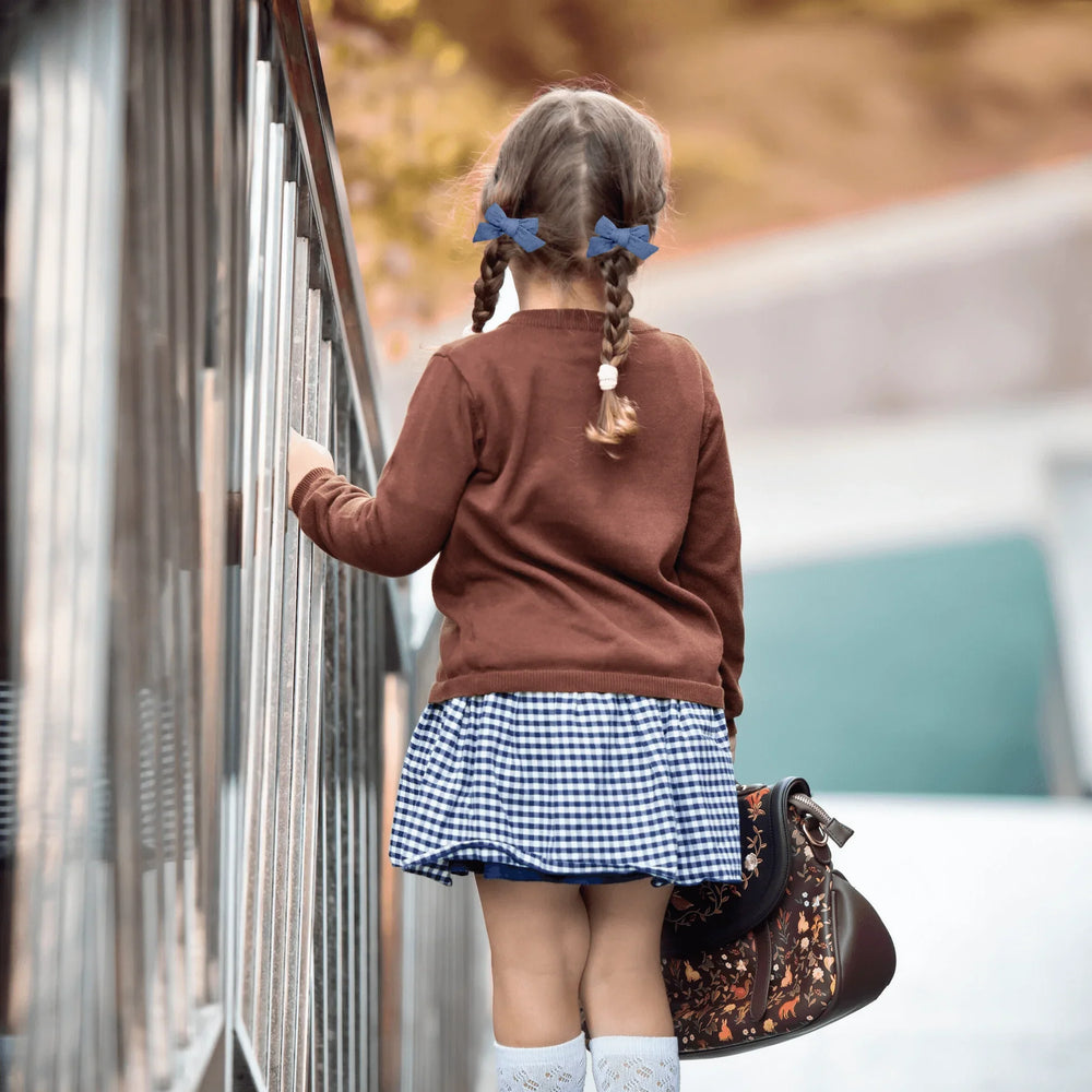 Blue Corduroy Pigtail Hair Bows - Kofi Kreations