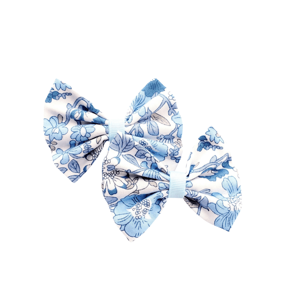 Blue Flowers Hair Bow Clips - Kofi Kreations