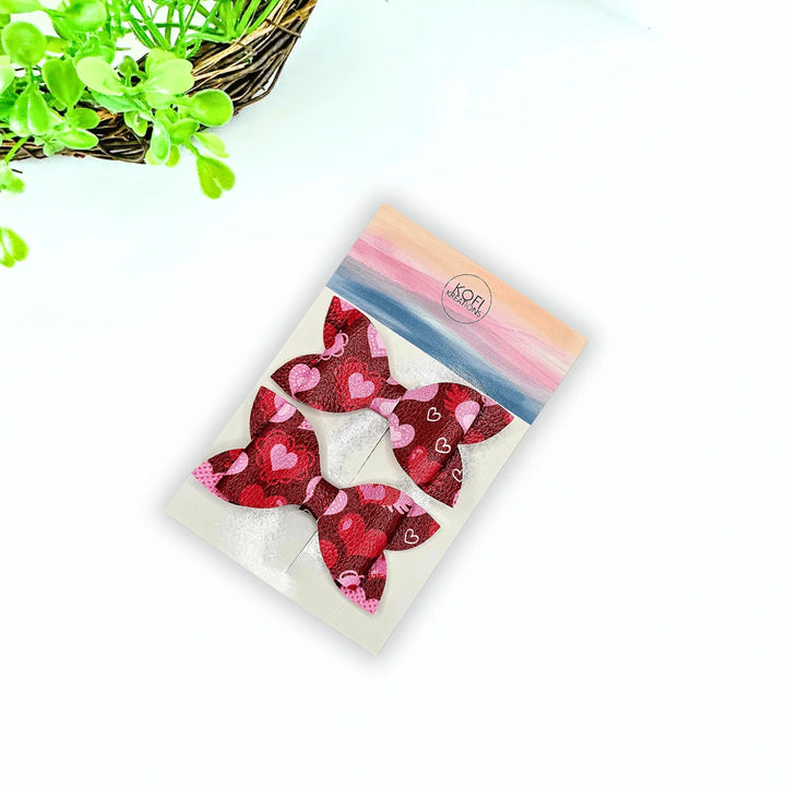 Burgundy Love Faux Leather Bow Set - Kofi Kreations