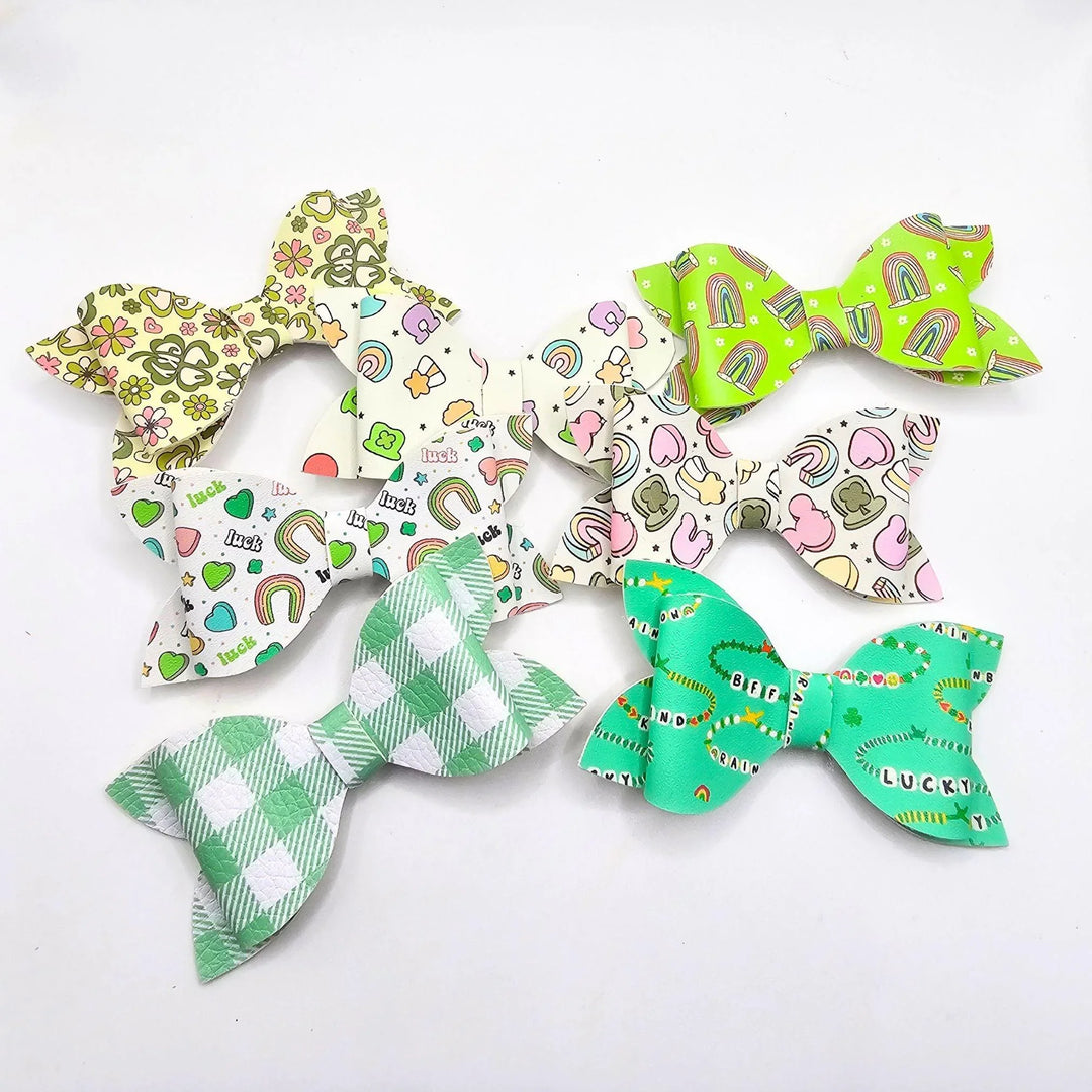 Luck Of The Irish Leather Hair Bow - Kofi Kreations