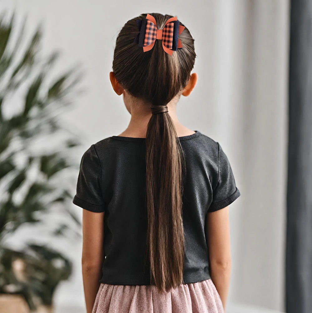 Orange Gingham Hair Bow - Kofi Kreations