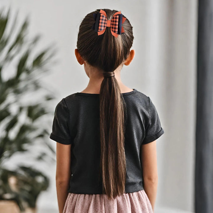 Orange Gingham Hair Bow - Kofi Kreations