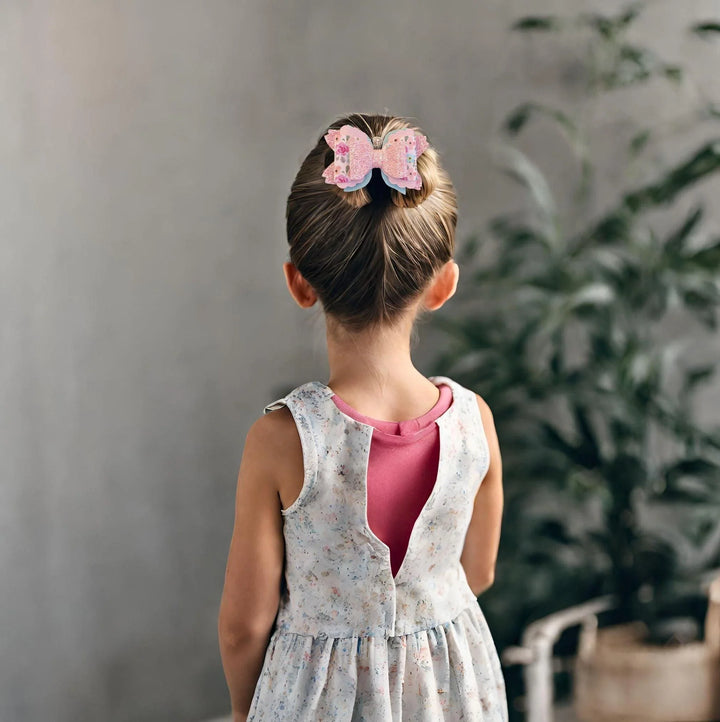 Pink Glitter Flower Hair Bow - Kofi Kreations