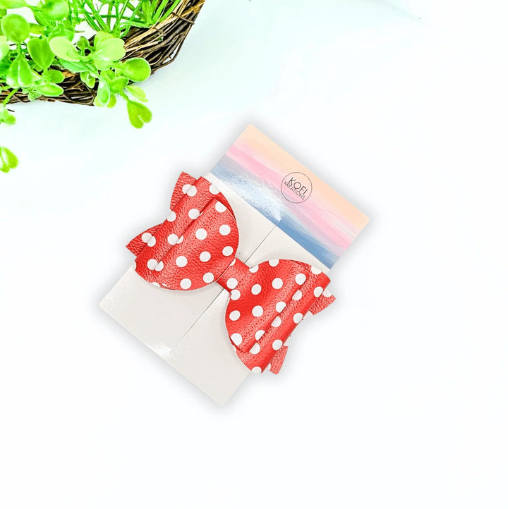 Red Love Poke A Dot Leather Hair Bow - Kofi Kreations
