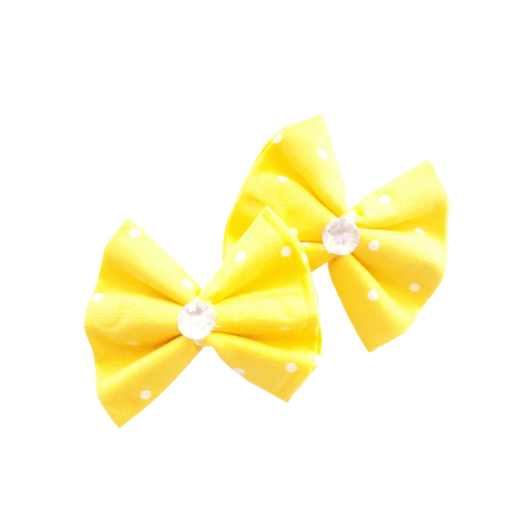 Yellow & White Poke A Dot Butterfly Hair Bow Clips - Kofi Kreations