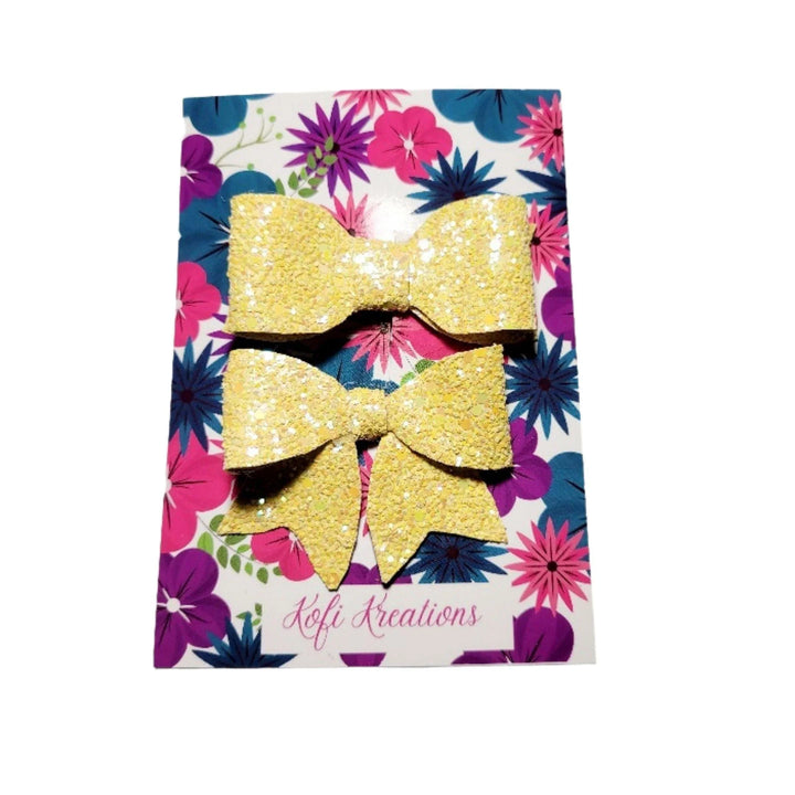 Yellow Glitter Pebble Hair Bows - Kofi Kreations