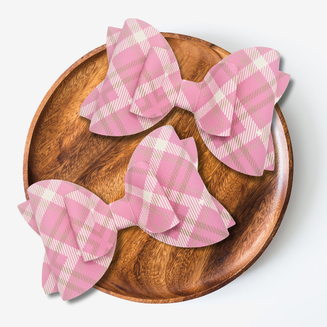 Plaid Leather Hair Bows - Kofi Kreations