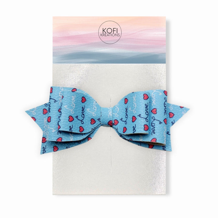 Pepperdine - Blue Hearts Love Valentine Hair Bow