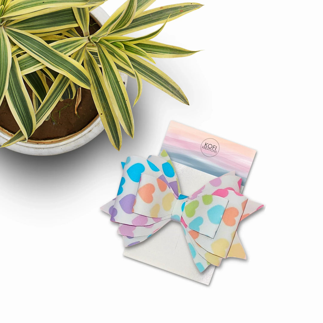 Rainbow Hearts |  Faux Leather Hair Bow