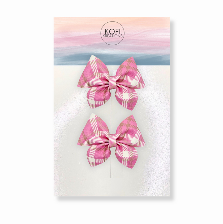 Pink Plaid Sailor Hair Bows