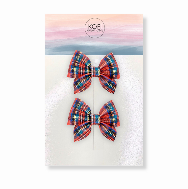 Red Plaid Sailor Hair Bows