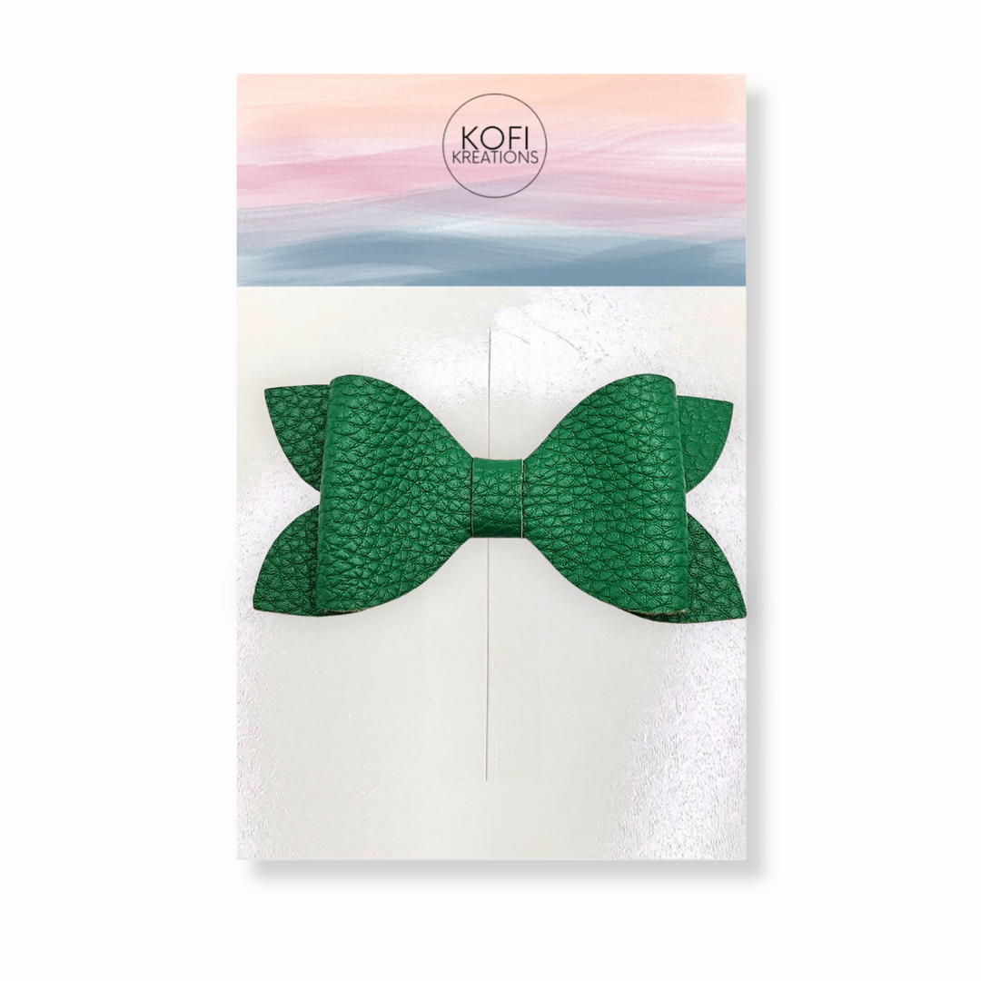 Green Lucky Day Leather Hair Bow