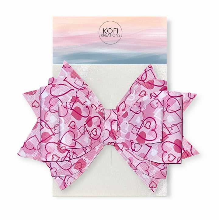 Pink Hearts Hair Bow