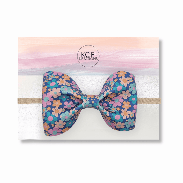 Blue Daisy Pinch Hair Bow