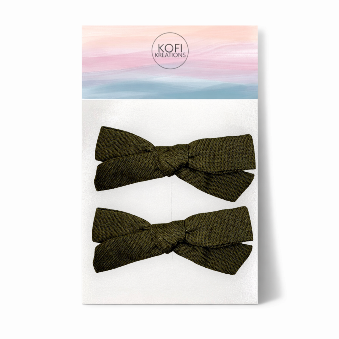 Olive Green | Pigtail Hair Bows