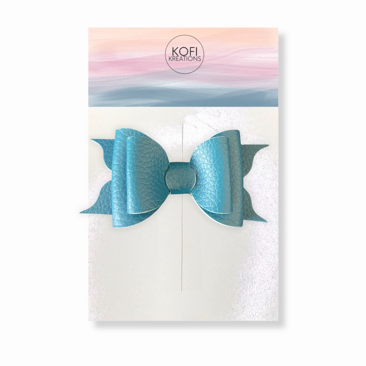 Turquoise Leather Hair Bow