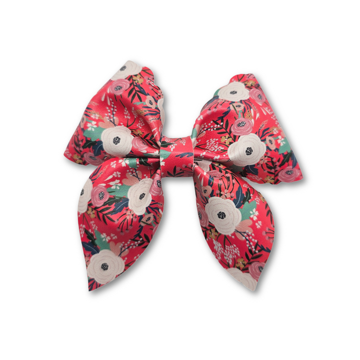 Pink Flowers Fable | Faux Leather Hair Bow