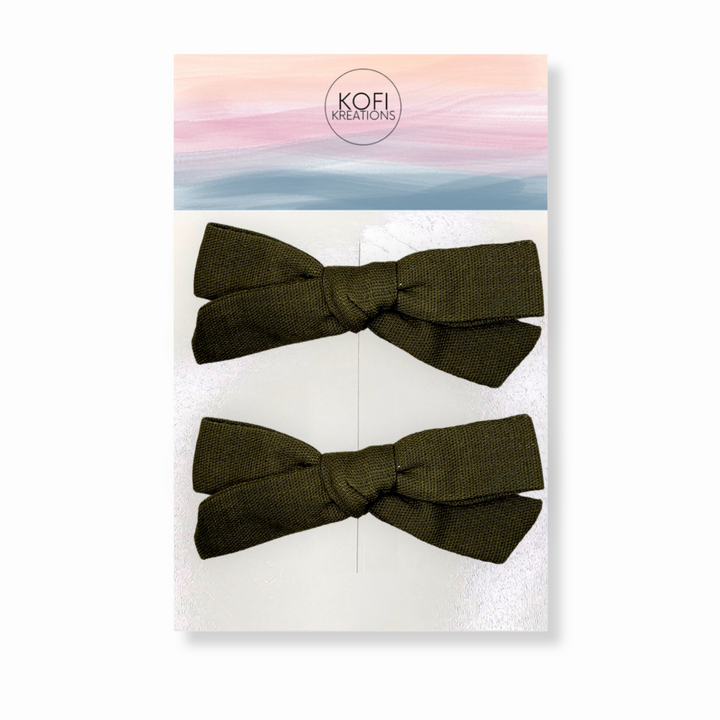 Olive Green Pigtail Hair Bows