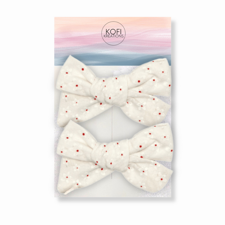 White & Red Dot Pigtail Hair Bows