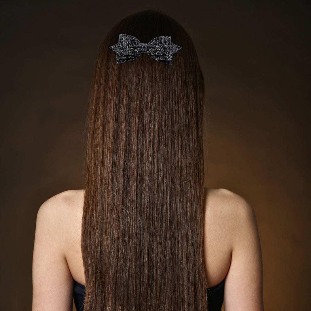 Black Pepperdine Glitter Hair Bow