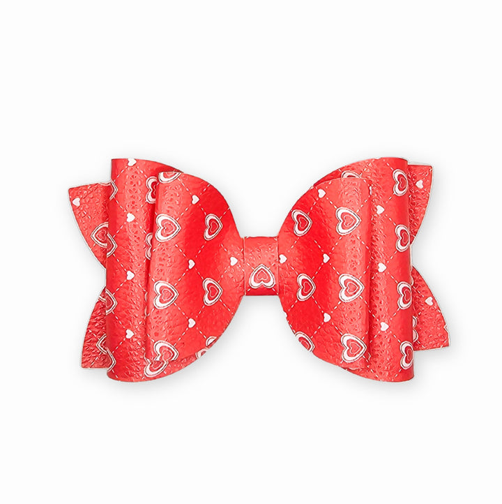 Josie - Red & Silver Heart Faux Leather Hair Bow