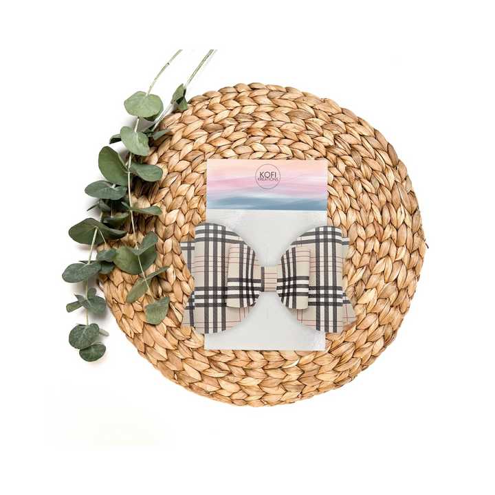 Plaid | Beige Josie Faux Leather Hair Bow