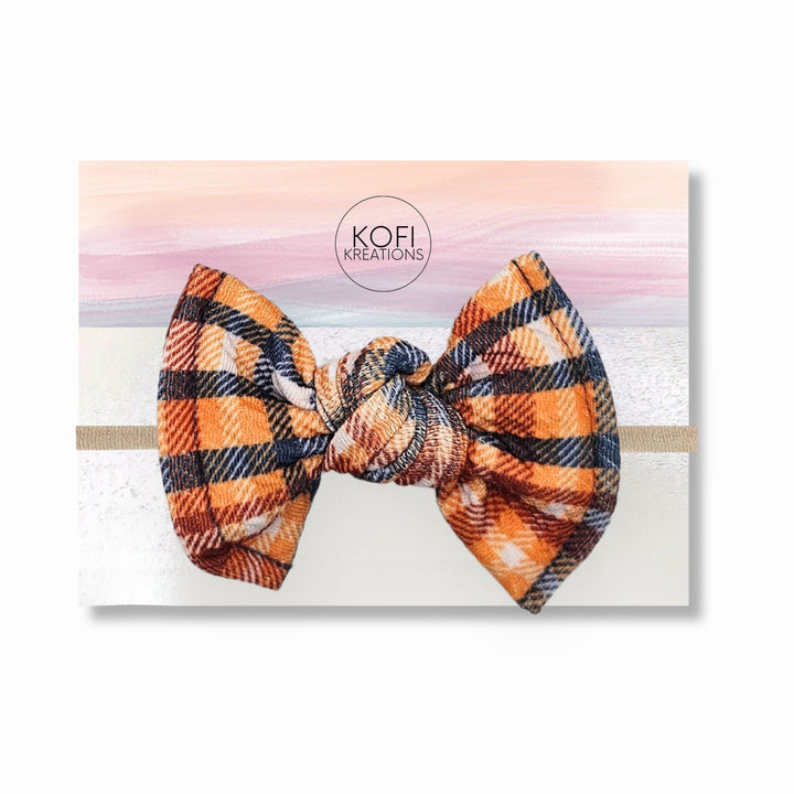 Orange Plaid Knot Hair Bows