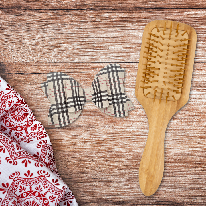 Plaid | Beige Josie Faux Leather Hair Bow