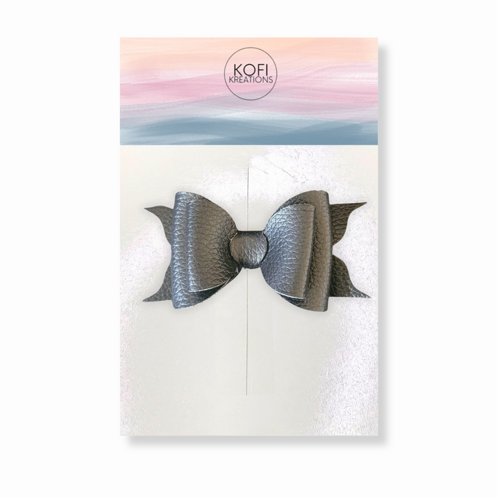Silver Leather Hair Bow