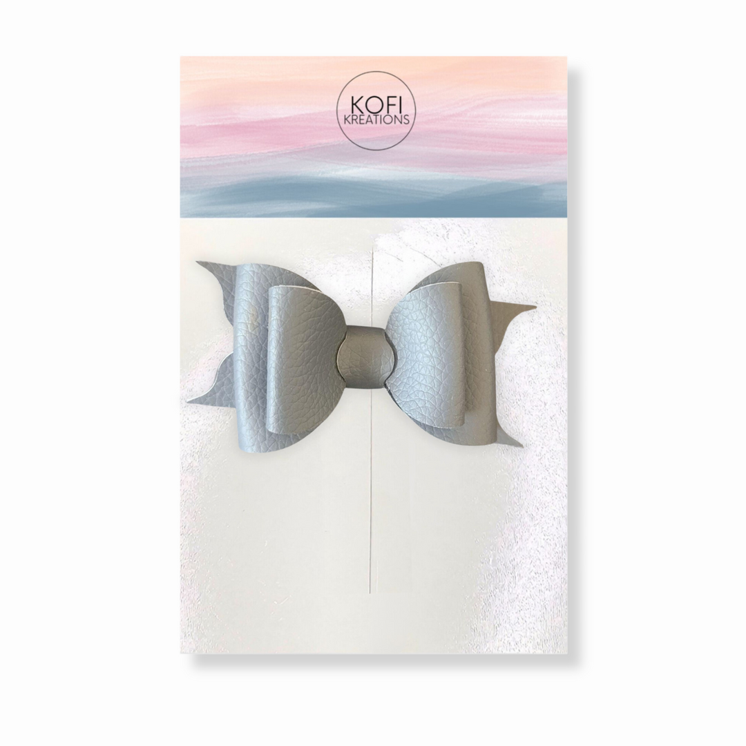 Gray Leather Hair Bow