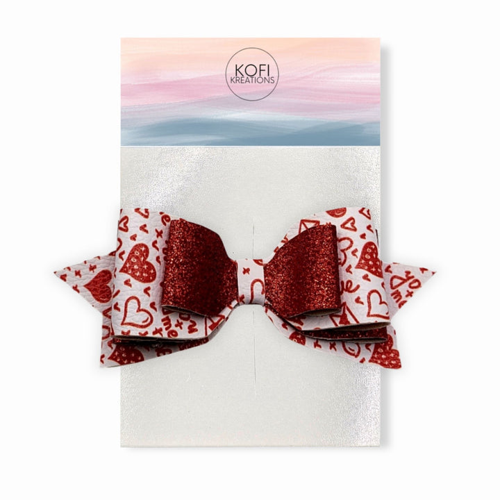 Pepperdine - Passion Hearts Faux Leather Hair Bow