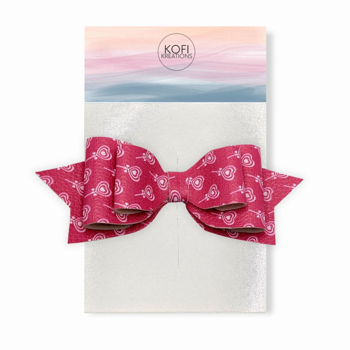 Pepperdine - Pink Heart Lollipop Faux Leather Hair Bow