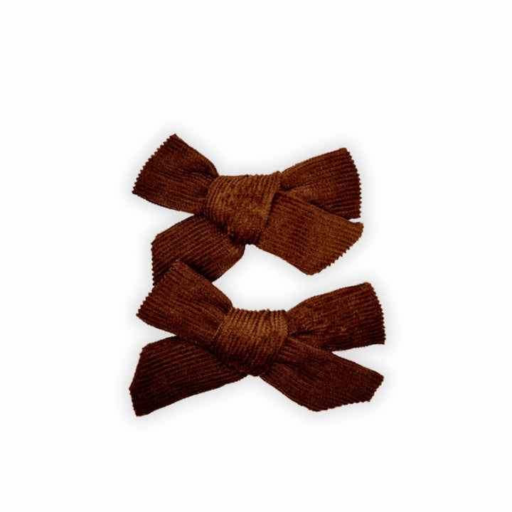 Brown Corduroy | Hand-Tied Pigtail Bow Set