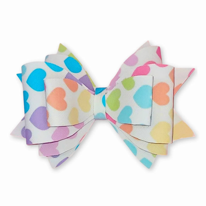 Rainbow Hearts |  Faux Leather Hair Bow