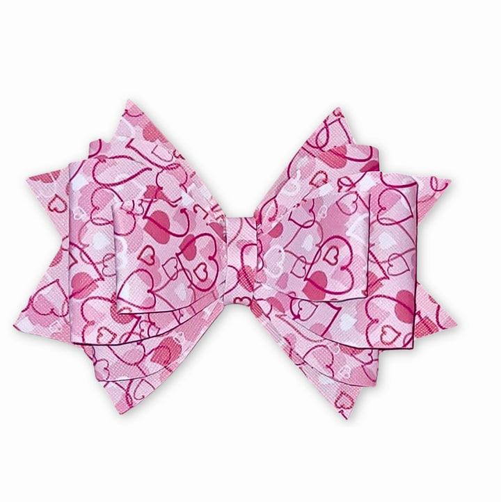 Abstract Art - Pink Hearts Faux Leather Hair Bow