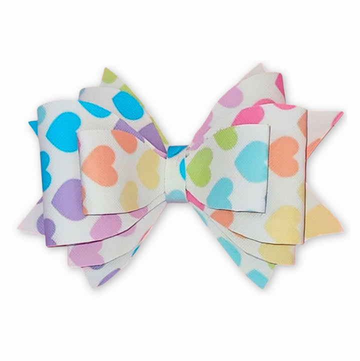 Abstract Art - Rainbow Hearts Faux Leather Hair Bow